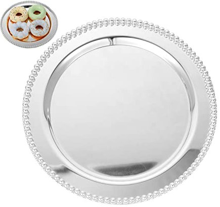 PACKOVE Beaded Lace Plate European Style Plate Fruit Storage Dish Stainless Steel Tray Chargers for Dinner Plates Retro Decor Round Stool Decor for Table Cake Dish Iron Gold Plate Tea Tray