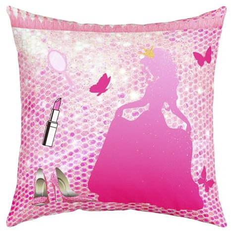 Dekokissen Kissenbezüge, Fashion Beauty Makeup Heels Pink Glitter Meerjungfrau Schuppen Kissen Fall Dekorative Dekokissenbezug wasserdichte Kissenhülle Für Kissen Dekokissen Schlafzimme 45X45cm