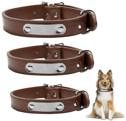 MUNSKT - Collar de cuero personalizado para perro, collares de cuero acolchado suave con placa de nombre grabada personalizada y hebilla de aleación ajustable para perros pequeños, medianos y grandes