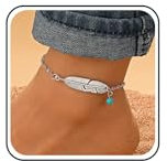 Inateannal Bracelet De Cheville Plume Boho Chaîne De Cheville Plume Argent Turquoise Perle Pied Cheville Chaîne Minimaliste Bracelet De Cheville Plage D'été Bijoux De Pied Pour Femmes Et Filles
