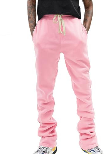 Männer Trompete Micro Pull Seil Lange Bein Hosen Straße Hip Hop Einfarbig Retro männer Casual Hosen Hochzeitshosen Herren (Pink, XXXL)