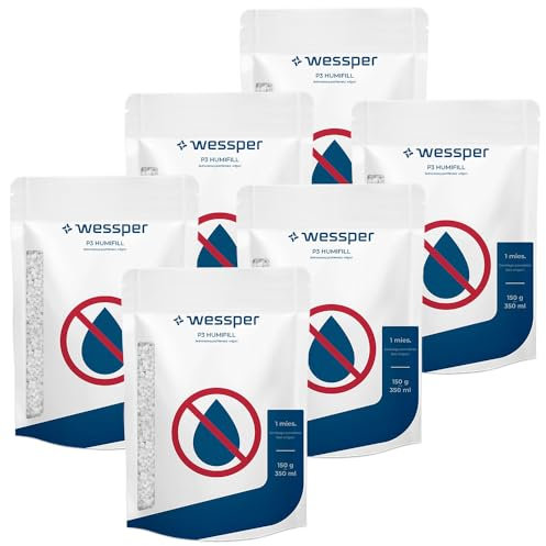 Wessper 6x 150g Feuchtigkeitsabsorber für Schränke, Luftentfeuchterbeutel für Kleiderschrank, Küche, Bad, Schlafzimmer, Einweg-Trockenmittelbeutel für mindestens 1 Monat