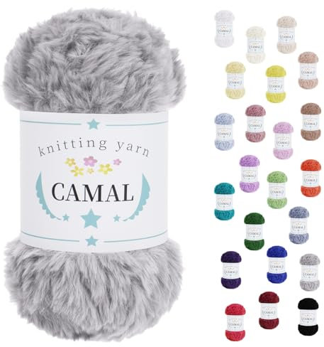 CAMAL Flauschige Wolle zum Häkeln, 100g / 60m Chenille Wolle Dick Garn Polyester Plüschwolle Chunky Yarn Häkelwolle zum Stricken Mütze, Ohrenschützer, Puppen (Hellgrau)