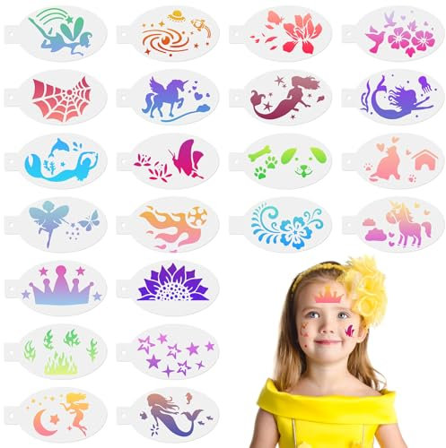 URAQT Plantilla de Pinturas Cara, 22 Plantillas para Pintura Facial para Niños Adulto, Plantillas para Pintura Corporal Reutilizables para Halloween Fiestas de Maquillaje Carnaval