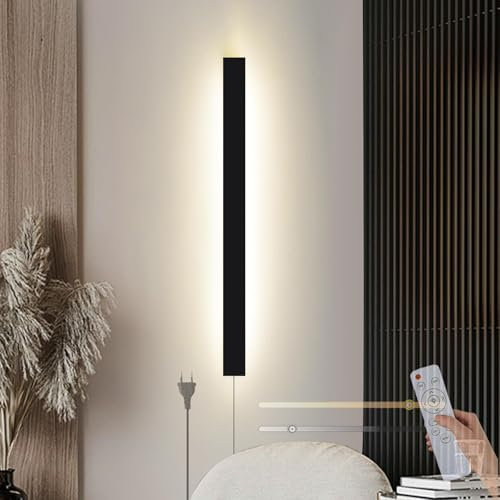 Dimmbar Wandleuchte mit Fernbedienung LED Wandlampe mit Schalter und Stecker Lange Innen Wandbeleuchtung Moderne Flurlampe Innenbeleuchtung Für Schlafzimmer Wohnzimmer Treppenhaus (Schwarz,150CM)