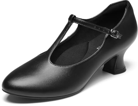 YESSA Black T-Strap Character Shoes for Women Dance Shoes T-Strap 1920s Flapper Shoes for Ballroom Latin Salsa Folklorico Flamenco Tango Swing 8, 2 Black, 4.5 UK