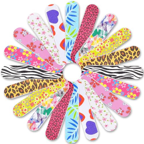 NICECONE 20 Pack Nail File Double Sided Emery Boards for Nails Emery, Floral 100/180 Grit EmeryBoards Mini Nail Buffering Files Pedicure Manicure DIY Tool for Home Salon Use
