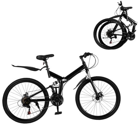 ARBGO 26-Zoll Mountainbike, Faltrad, Schwarz, Premium Mountainbike, Kohlenstoffreicher Stahl Faltrad, 21-Gang Schaltung, Verstellbarer Sitz, Scheibenbremse