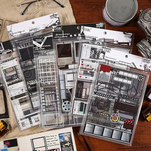 Schwarz Weiß Scrapbook Stickers Filmstreifen Journal Sticker Set Fotorahmen Scrapbooking Sticker Filmbänder Film Vintage Magazin Rahmen Filmstrip Journaling Sticker Collage Scrapbook Zubehör