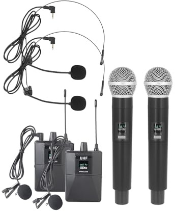 Solinder Mikrofon Wireless Microphone Professional UHF Wireless Mic System Handheld Dual Microphone with Receiver Wearable Transmitter Headworn and Microphones for Meeting Party Church DJ Wedding H