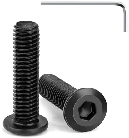 Tunejoy 20 Pezzi Viti a Testa Piatta M8 x 30 mm Nero Vite a Testa Esagonale Bulloni in Acciaio Inox A2 V2A Bulloni per Mobili con Chiavi a Esagono Filettatura Completa