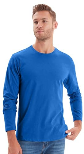 NetSetUK Mens Valueweight Long Sleeve T-Shirt Crew Neck 100% Cotton T Shirts Men Casual Pullover Long Sleeve Tee for Workwear or Sports Activities Royal Blue