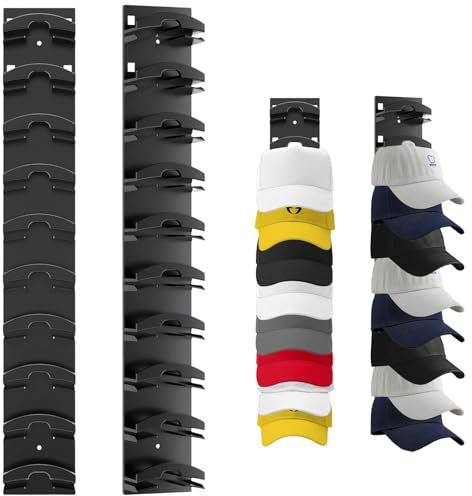 QGGTQG 2 Stück Selbstklebende Cap Halter, Huthalter mit Starkem Klebstoff, Kappenhalter Ohne Bohren, Basecap Halterung, Baseball Cap Aufbewahrung, für Bis zu 20 Hüte, für Kleiderschrank/Tür/Wand
