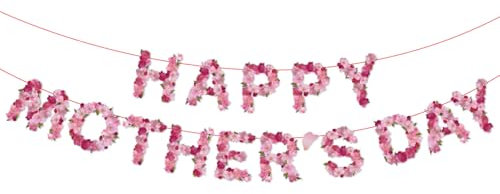 DazzJoy Happy Mother's Day Banner,Muttertag Banner Blumen,Happy Mother's Day Girlande,Rosa Muttertag Girlande Deko,Wimpelkette für Muttertagsdekoration