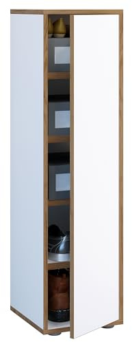 VCM Holz-Schuhschrank, Maße: B. 30 x H. 110 x T. 33 cm, Allzweckschrank, 5 Fächer, 1 Drehtür - Salia Breite 30 cm