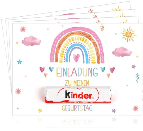 Clabby 12 Sets Regenbogen Einladungskarten zum Kindergeburtstag | Mit 12 Briefumschlägen, Regenbogen Geburtstag Einladung, Für Mädchen Jungen Partyeinladungen, Ohne Kinderschokolade