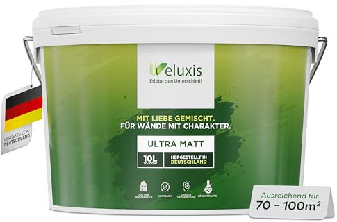 Veluxis® Peinture murale blanche de haute qualité pour intérieur – 10 litres & classe de pouvoir couvrant 1, sans traces, peu de gouttes & peinture écologique, sans COV