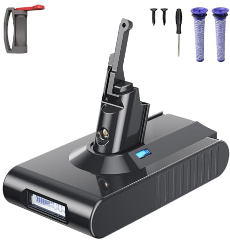 V8 Akku für Dyson 6000mAh Li-Ion Ersatzakku für Dyson V8 SV10 Animal Absolute Fluffy Motorhead Total Clean mit LCD-Batterieanzeige (2 Filter+1 Schraubendreher+2 Schrauben+1 Schaltersperre)
