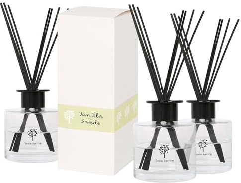 Nicola Spring Glass Reed Diffusers - 200ml - Vanilla Sands - 3x Home Décor Bathroom Bedroom Room Essential Oil Air Freshener with Scented Sticks 60 Day Fragrance