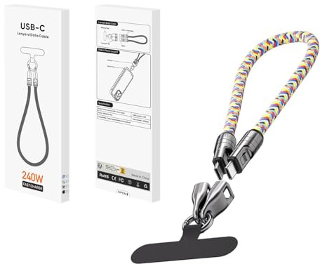 Handykette mit Ladekabel für USB-C-Schnellladung【Split-Typ】,mit Zink-Schlüsselanhänger,Multifunktionsdesign (USB Typ C auf Typ C), strapazierfähigem Geflecht,für Smartphones (C)