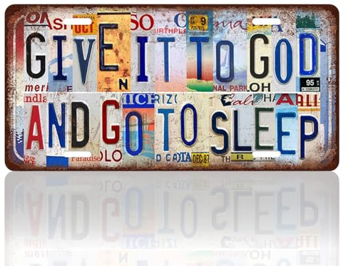 Religiöses Blechschild, Einzigartiges Schilder mit Sprüchen Give It To God And Go To Sleep, Vintage Christliche Geschenke Deko für Schlafzimmer, Gebetsraum, Küche, Bar 30x15cm