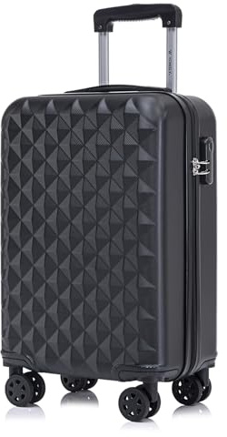 YONSLY Koffer Suitcase M Schwarz, Trolley Reisekoffer, Kabinenkoffer Rollkoffer Handgepäck mit 4 Rollen 360°, Hartschalenreisekoffer, Zahlenschloss, Weicher Gummigriff