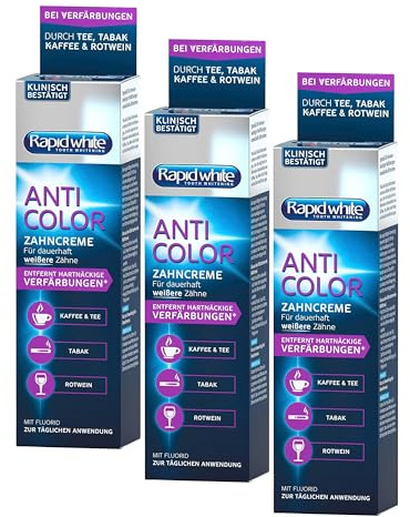 Rapid White | Anti Color Zahnpasta | für Weißere Zähne | Ohne Wasserstoffperoxid | Wirksame Formel | 75 ml (Packung mit 3)