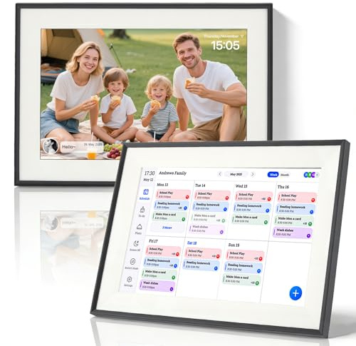 Calendrier Numérique 10,1 Écran Tactile – Organisateur Familial Central avec Synchronisation Wi-FI, Affichage Intelligent des Semaines, Repas, Agenda et Cadre Photo Numérique