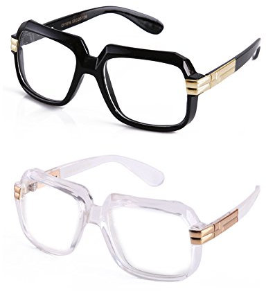 Newbee Fashion Clear Lens Unisex-Adult 80old Schule Rapper Hip-Hop-DJ-Brille 2 Pack klar und schwarz