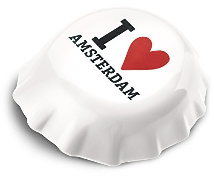 koziol 3778525 Plopp I Love Amstersdam Flaschenöffner mit Druck, Thermoplastischer Kunststoff, weiß, 8.5 x 7.7 x 2.4 cm