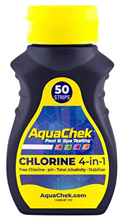 AquaChek Yellow 4-Way Pool and Spa Test Strips - 50 Yellow Test Strips - Swimming Pool Test Strips For pH, Free Chlorine, Total Alkalinity, and Cyanuric Acid - Quick and Accurate Results - Testing Kit