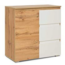 Kommode mit 1 Tür und 3 Schubkästen (B/H/T: 80 x 80 x 40 cm) griffloses Design, Honigeiche