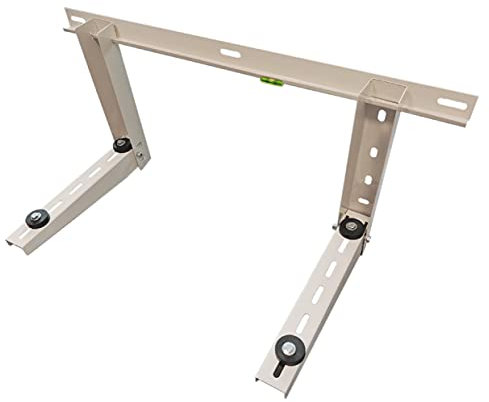 Soporte de acero para aires acondicionados de exterior: ancho ajustable, con amortiguadores de vibraciones y arandelas para aislamiento acústico y eléctrico