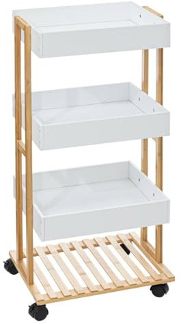 Maison Futée - Desserte à roulettes Bambou avec étagère 3 bacs pour Cuisine et Salle de Bain