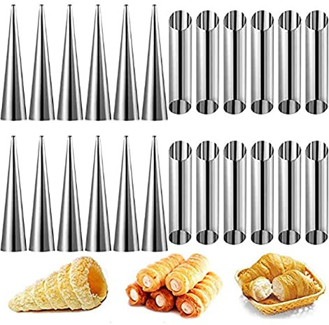 BETOY Cannoli Backform 20PCS Backen Formen Cannoli Rohre Molds Edelstahl Schraube Croissant Horn Tubes Creme Rolle Kuchen Gebäck Spirale Horn Backform