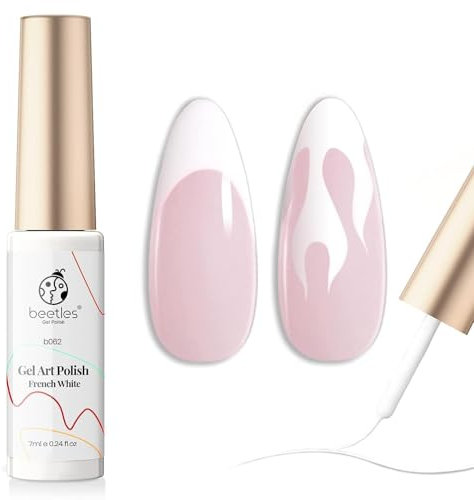 Beetles Weiß Gel Nagellack Liner, Nail Liner Gelack für Nagel Malenfür Wirbel Euphoria Nägel Dünn Französisch Liniennagelkunst Bürste, UV Soak-off Nagellack für Mädchen
