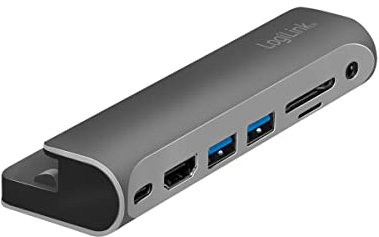 LogiLink UA0385 - USB 3.2 Gen 1 Dockingstation für iPad Air, iPad Mini und iPad Pro, 7-Port, USB-C PD, Silber/schwarz