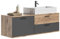 xonox.home Badezimmer Mason Waschbeckenunterschrank Unterschrank Waschtischunterschrank hängend in Front Basalt grau Nb. Korpus Nox Oak Nb.,ca.136x47x48 cm inkl. Waschbecken