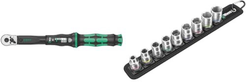 Wera 05075610001 Click-Torque B 1 Drehmomentschlüssel mit Umschaltknarre Schwarz, Grün 3/8, 10-50 Nm & 05003973001 Zyklop Steckschlüsseleinsätze Belt B 4, 3/8“-Antrieb, 9-teilig