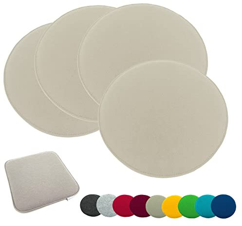 heimtexland ® 4er Pack Sitzkissen Filz Stuhlkissen Bodenkissen Polster Stuhlauflage Indoor Outdoor Kissen rund Typ631 Filzkissen Sand 35x35 cm 4 Stück