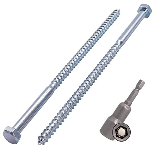 SKIR'CO (10 piezas) Tornillos hexagonales de acero galvanizado DIN 571 para madera, M8 x 200 mm, tornillos de coach, tornillos hexagonales, tornillos de retardo (con broca hexagonal magnética)