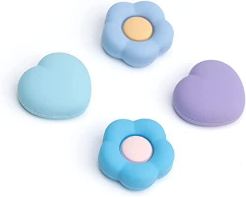 GeekShare Joycon Lot de 4 capuchons de poignée de pouce en silicone compatible avec Nintendo Switch, OLED et Lite - Cœur et fleur (bleu violet), bleu et violet