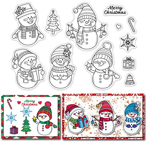 craspire Weihnachten Klarer Stempel Schneemann Schneeflocke Silikonstempel Siegel Transparente Gummistempel Für Weihnachtskartenherstellung Dekoration DIY Scrapbooking Prägung Album Dekor Handwerk