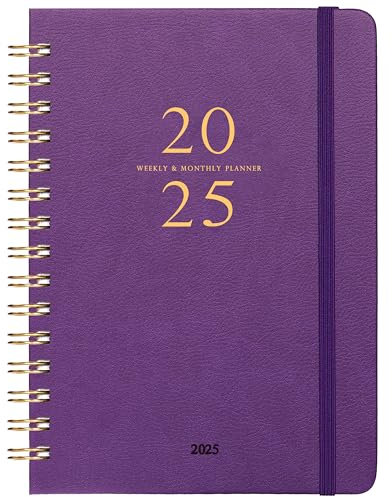 Planer 2025 – Wochen- und Monatsplaner 2025 mit 12 monatlichen Registerkarten, Januar 2025 – Dezember 2025, 16 x 21,3 cm, flexibles Hardcover, dickes Papier, Innentasche – Lila