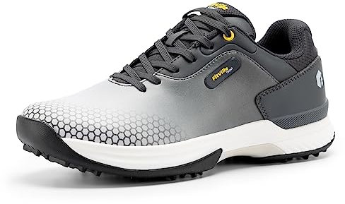 FitVille Mens Golf Shoes Extra Wide Fit Casual Sneakers Water Resistant Non Slip Outdoor Spiked Trainers for Golf Training, Grey, 10 UK X-Wide