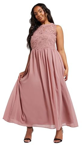 Yours London Curve Pink Lace Detail Chiffon Maxi Dress - Women's - Plus Size Curve