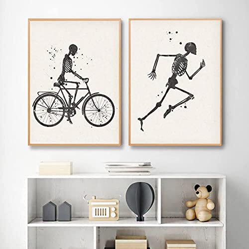 HTWLMM Anatomie Menschliche Leinwand Malerei Vintage Sport Skelett Bilder Poster Kunstdruck Wandbilder für Krankenhaus Klinik Deko Rahmenlos (2x30X50CM)