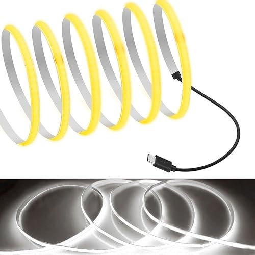 MDee DC 5V Type C COB Ruban LED Blanc Chaud 3000K 320LED/M 11W/M Luminescence Uniforme CRI 93+ Haute Luminosité Non étanche Découpable Bande LED pour Maison Chambre Cuisine Décorer(0.5m,6000K)