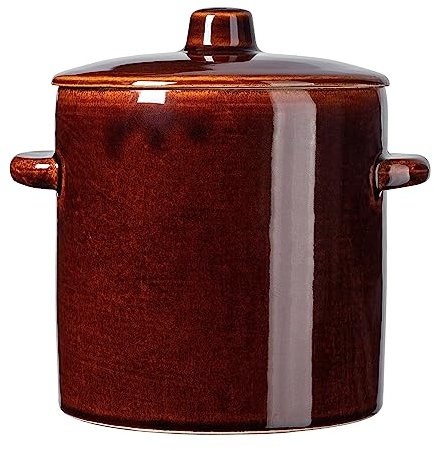 KADAX Steinzeugtopf, Keramiktopf mit Seitengriffen und Deckel, Spülmaschinenfester Steinguttopf, handgemachter Gärtopf aus Keramik, Einlegtopf für Gurken (2L ver2)