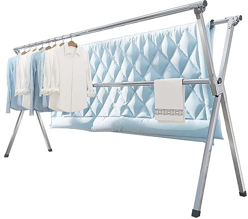 Vikaqi Wäscheständer 160 cm zusammenklappbar für drinnen und draußen, Wäscheständer Kleidung zusammenklappbar, faltbar, tragbar, Wäscheständer, robuster Wäscheständer, mit 20 Haken, 12 Clips